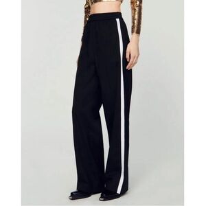 NWT Gorgeous Sandro Black Trousers White Side Stripes Size 40, US size 8